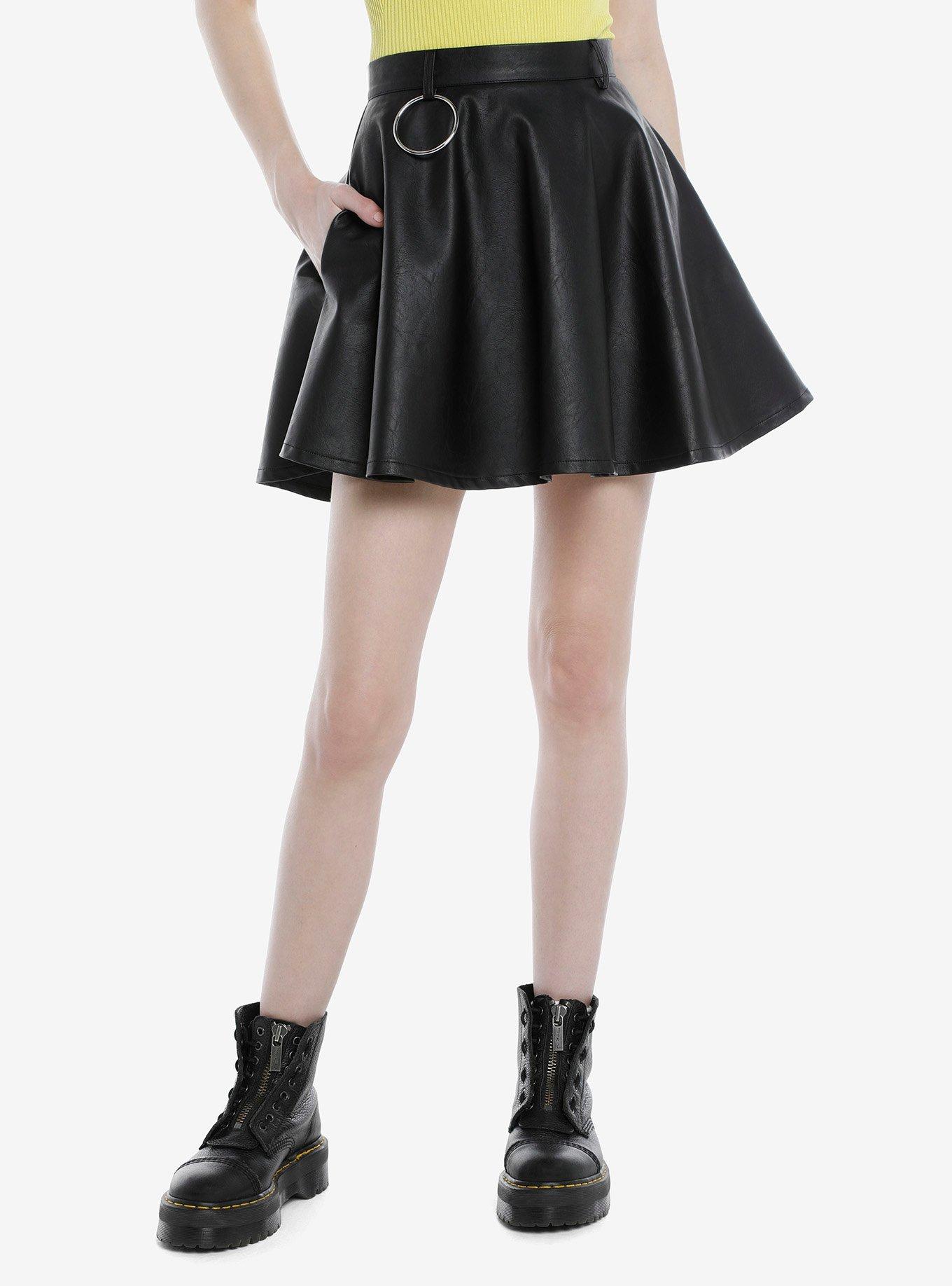 Faux Leather & O-Ring Skater Skirt