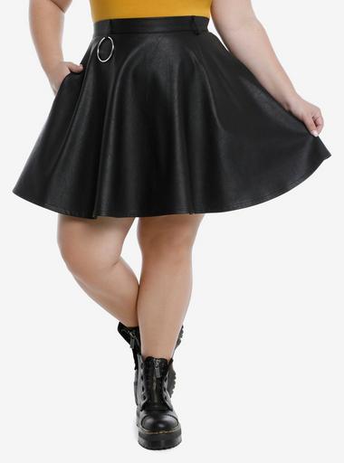 Plus Size Leather Skater Dress Faux Leather O-Ring Skater Skirt Plus Size  Hot Topic