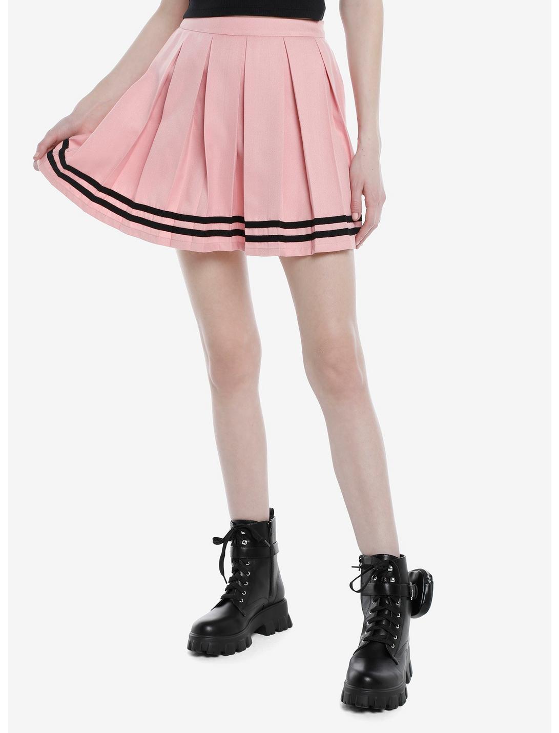 Pink & Black Pleated Cheer Skirt, PINK, hi-res