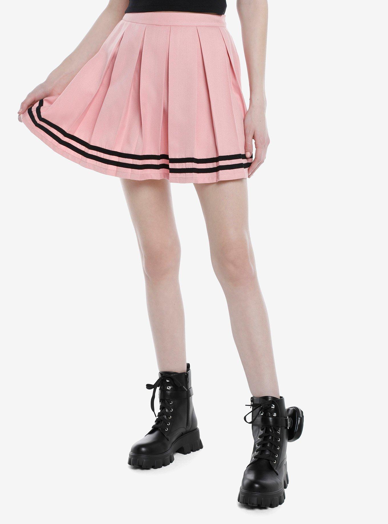 Pink & Black Pleated Cheer Skirt, PINK, hi-res