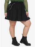 Black Cargo Pocket & Chain Pleated Skirt Plus Size, BLACK, hi-res