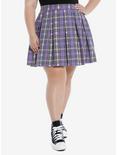 Pastel Plaid & Pink Hearts Skirt Plus Size, PLAID - PURPLE, hi-res