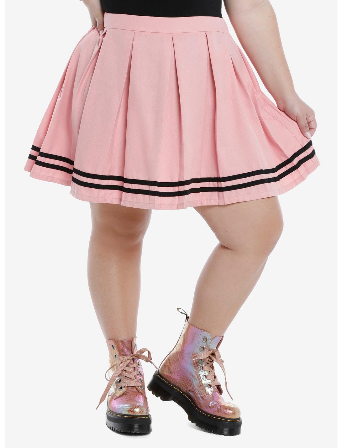 Pink & Black Pleated Cheer Skirt Plus Size, PINK, hi-res