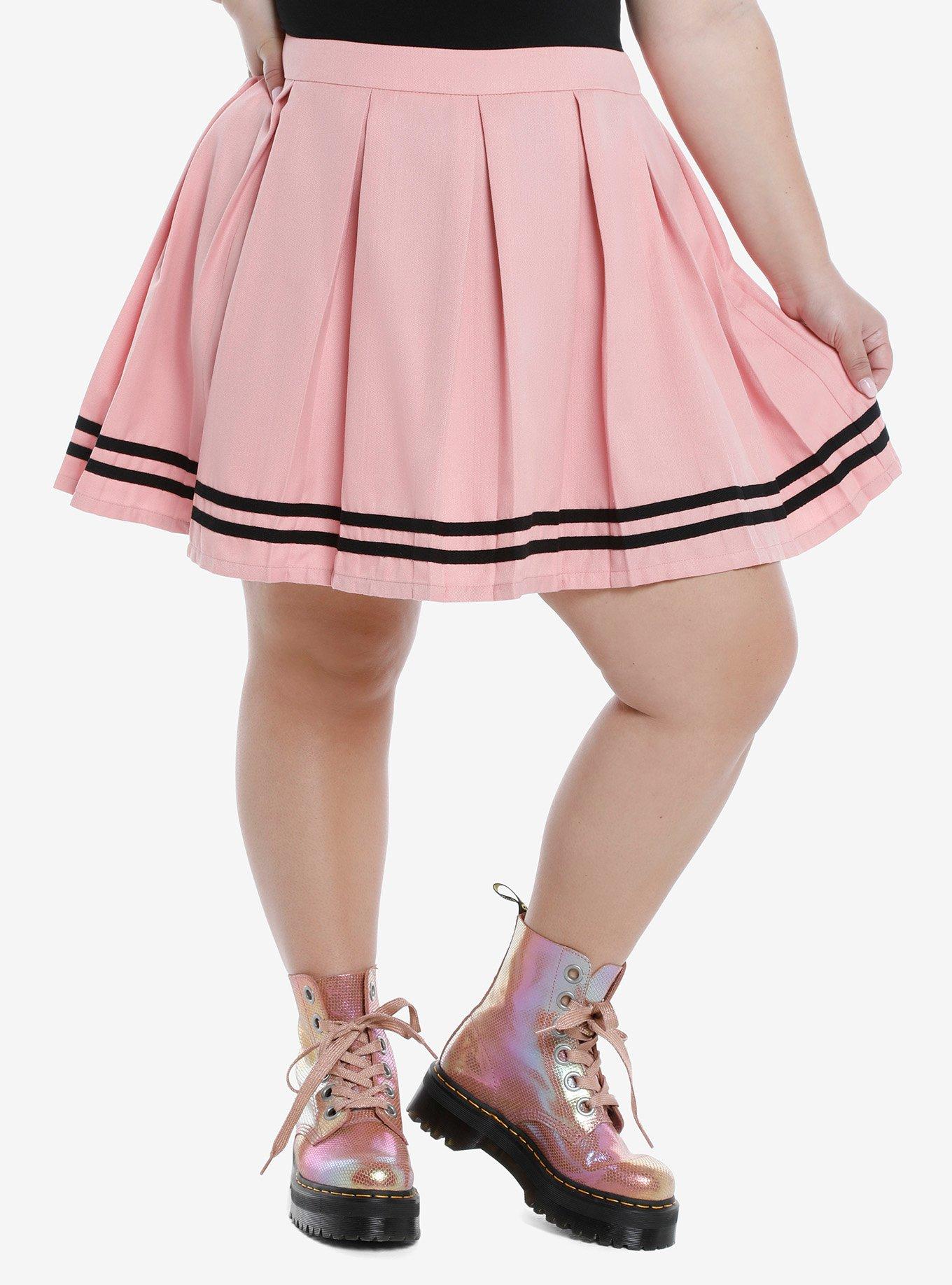 Pink & Black Pleated Cheer Skirt Plus Size, PINK, hi-res