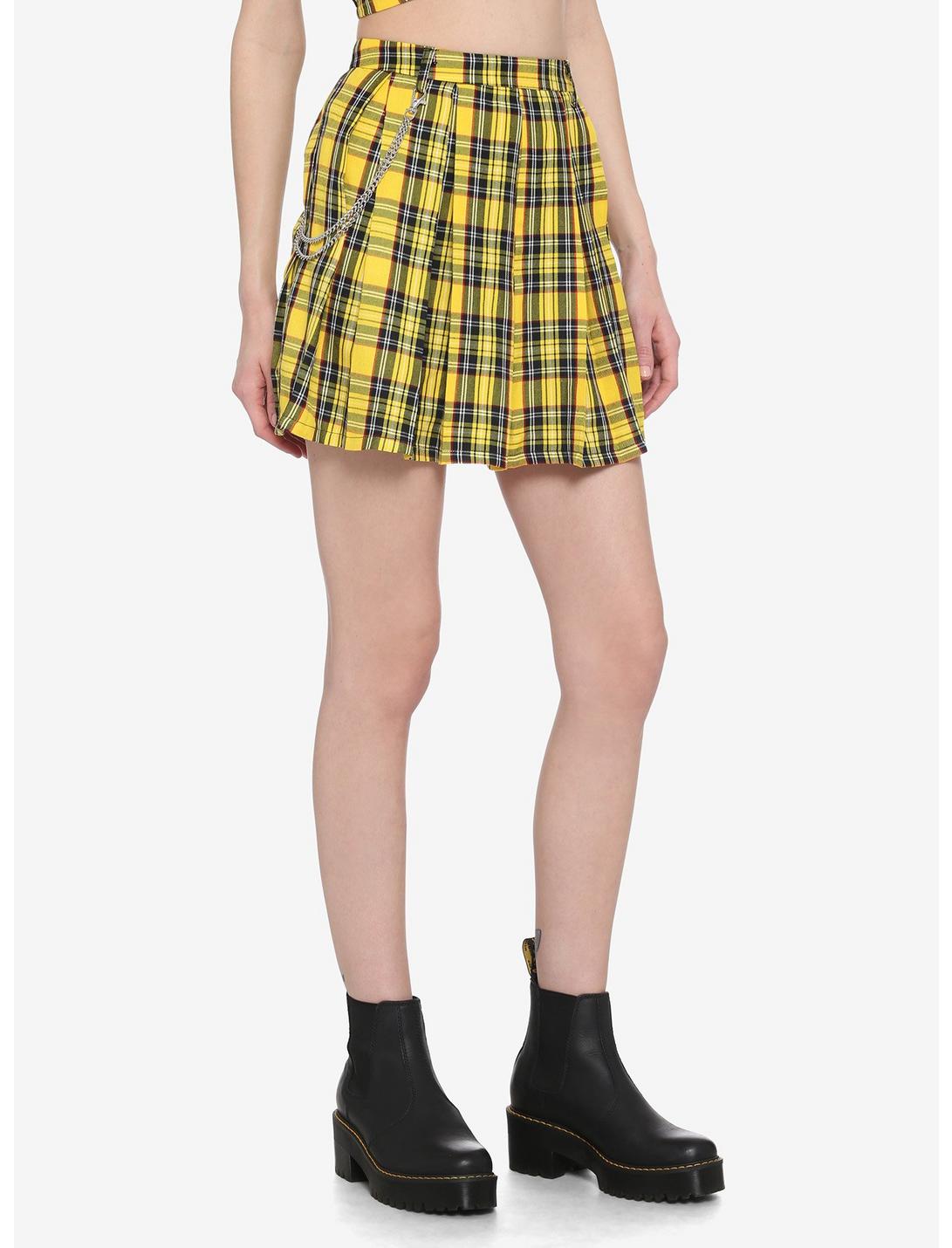 Yellow Plaid Pleated Chain Skirt
