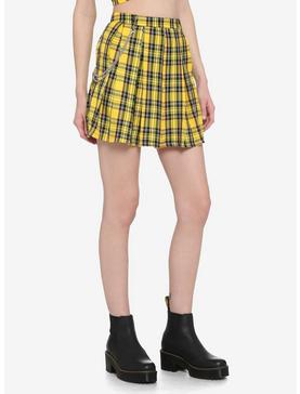 Yellow Plaid Pleated Chain Skirt, , hi-res