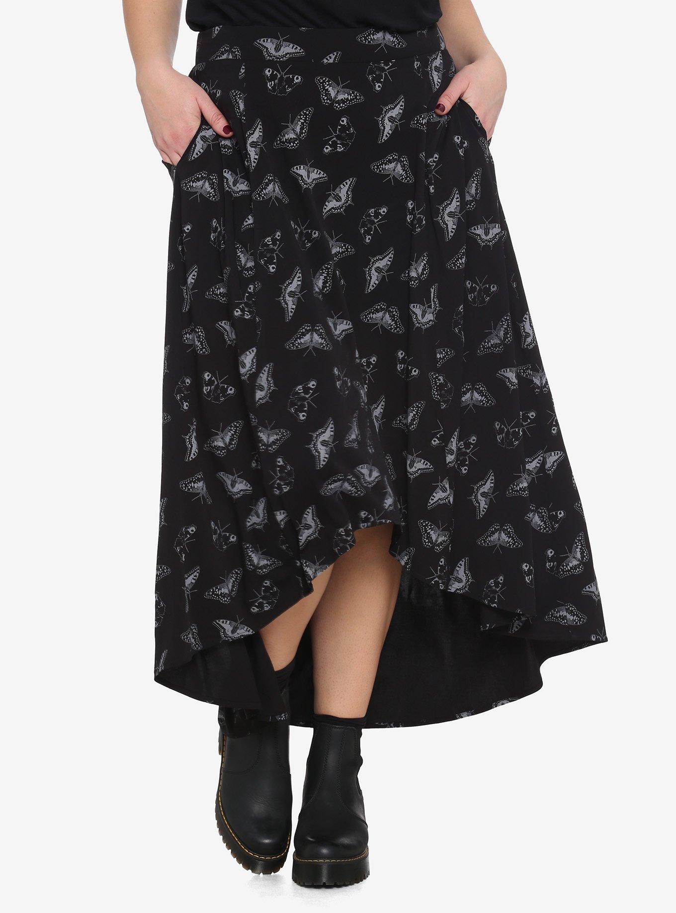 Black Butterfly Hi-Low Maxi Skirt Plus Size