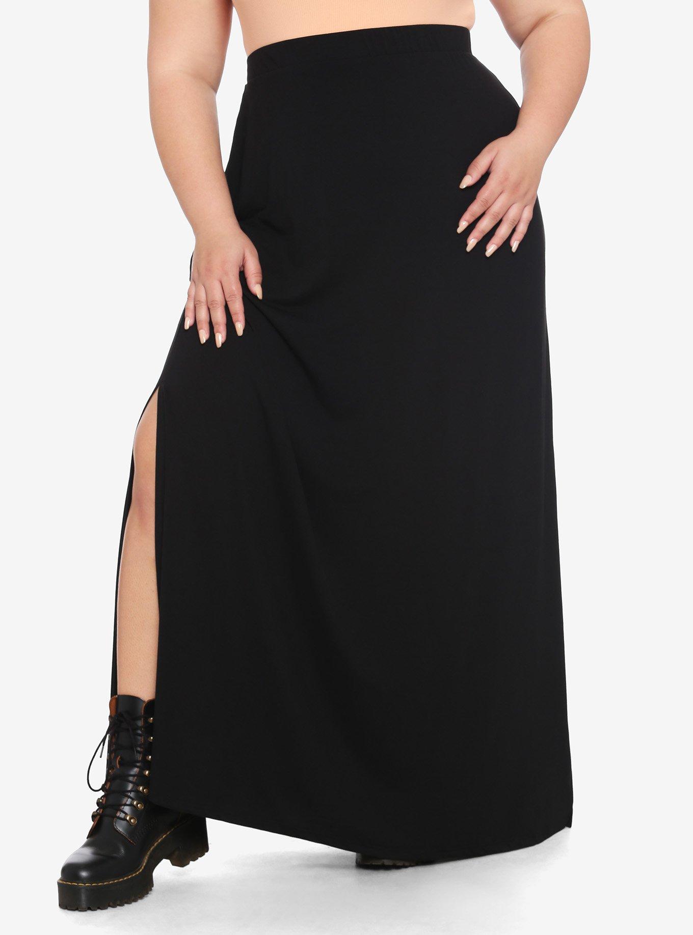 Black Side Slit Maxi Skirt Plus Size | Hot Topic