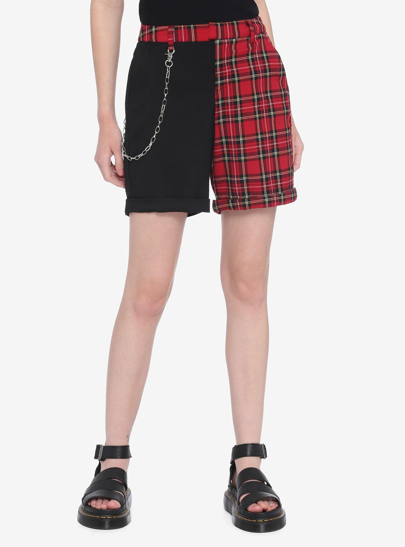 Red Tartan Punk Rock Split Leg Shorts