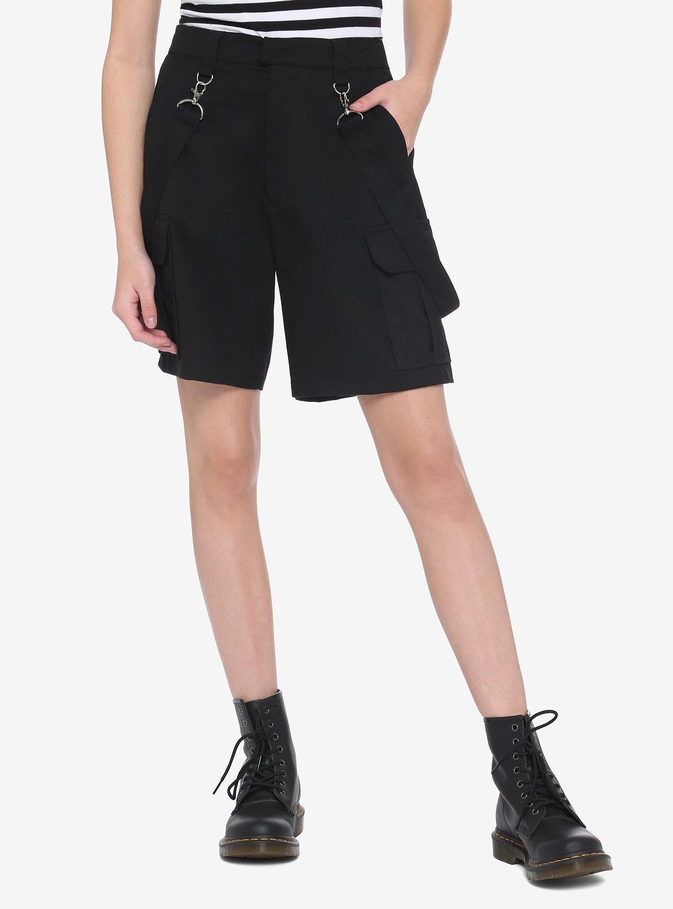 Black Cargo Suspender Bermuda Shorts