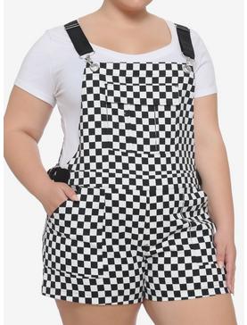 Black & White Checkered Utility Shortalls Plus Size, , hi-res