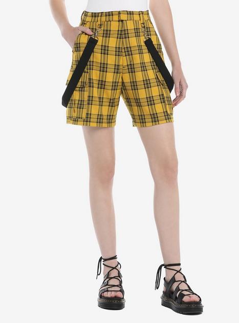 Yellow Plaid Cargo Suspender Bermuda Shorts Hot Topic