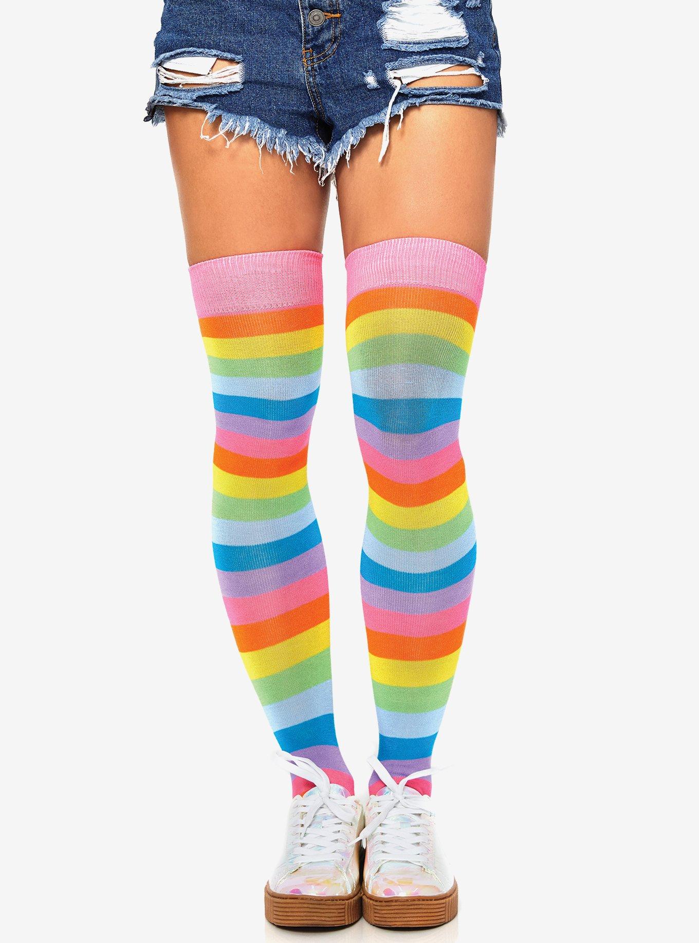 Neon Power Stripe Thigh High Socks
