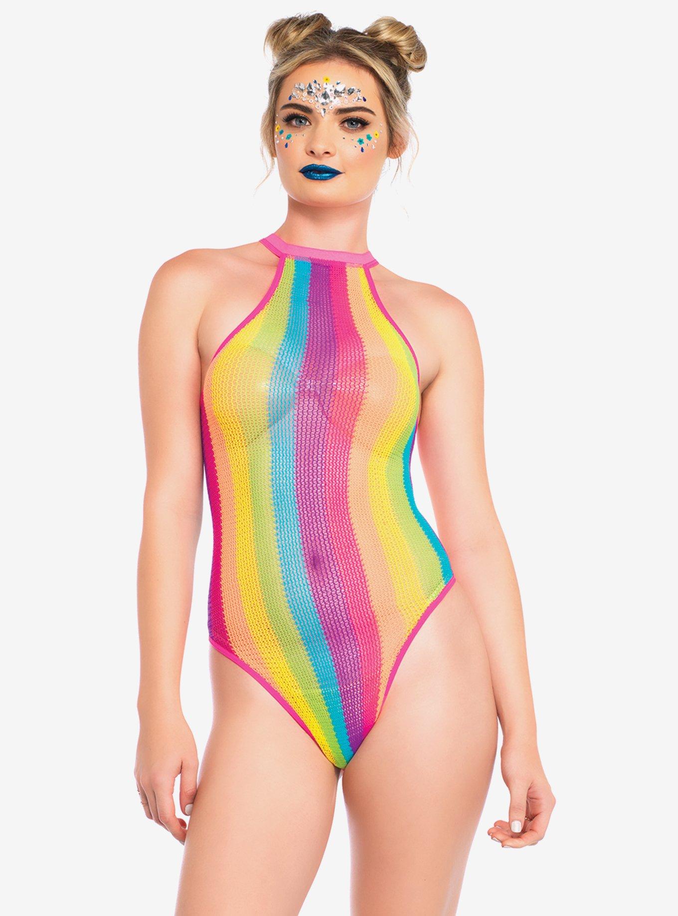 Rainbow Striped Halter Bodysuit Hot Topic