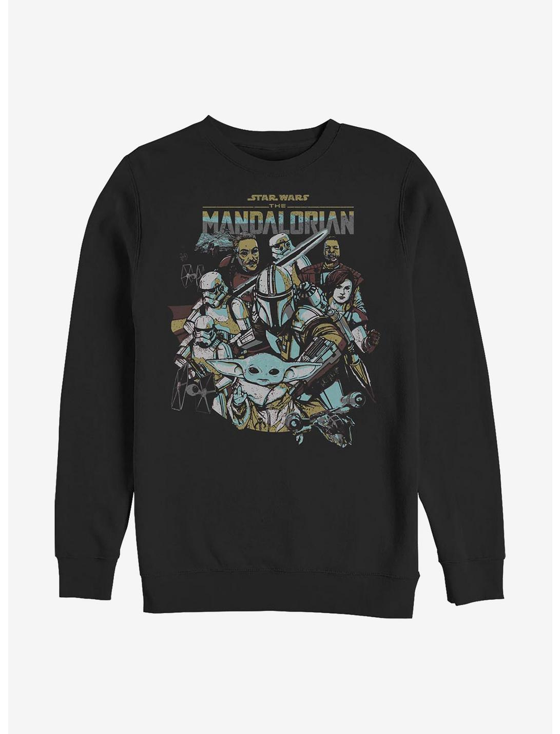 Star Wars The Mandalorian Main Characters Crew Sweatshirt, BLACK, hi-res