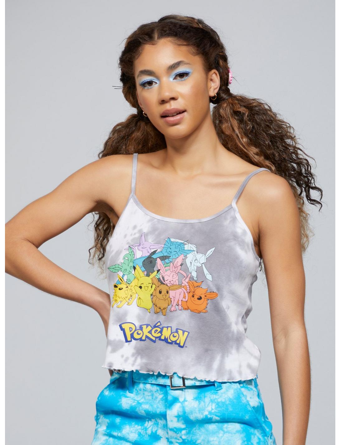Pokemon Eeveelutions & Pikachu Lettuce Hem Tie-Dye Girls Strappy Tank Top, MULTI, hi-res