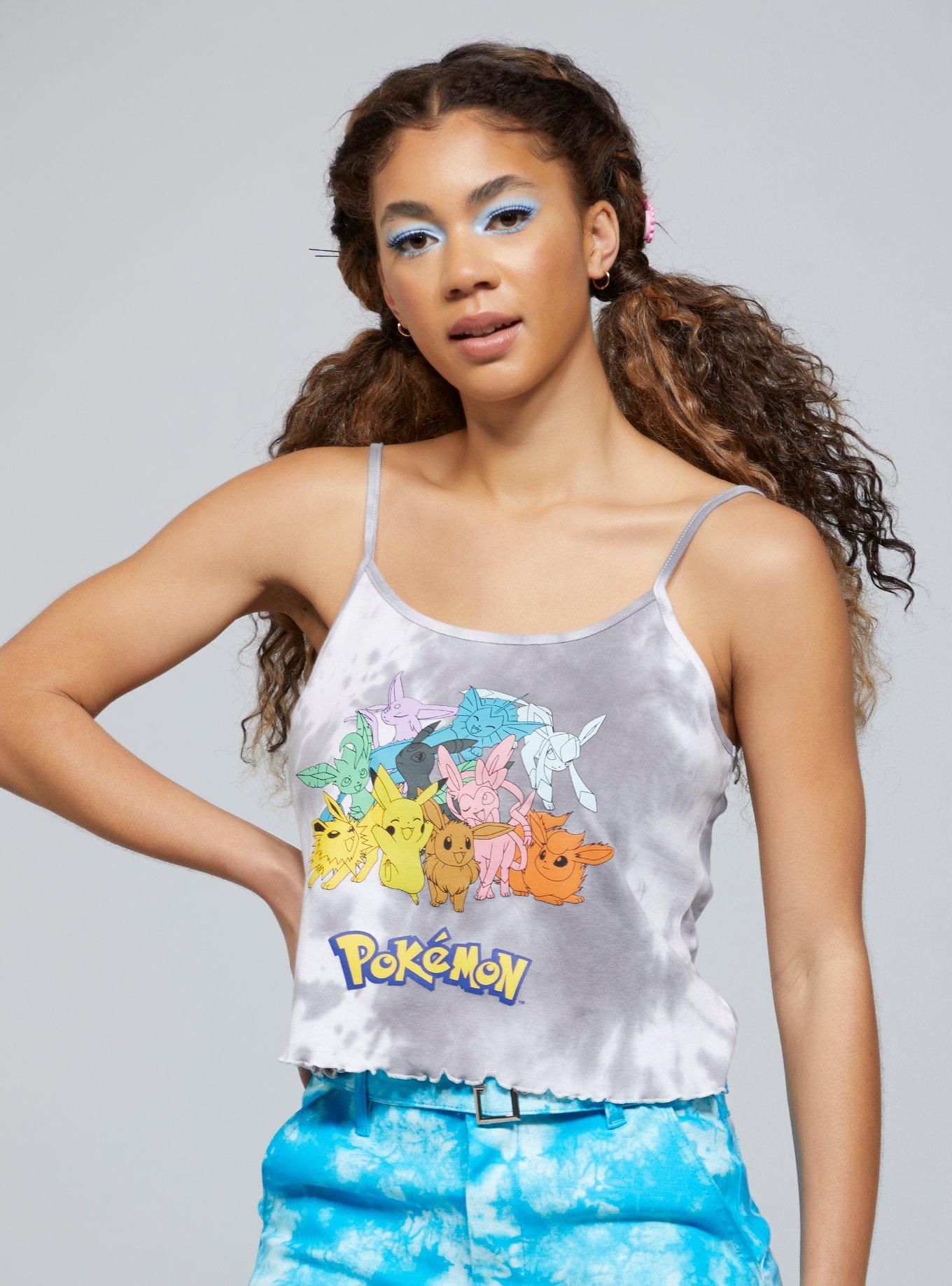 Pokemon Eeveelutions & Pikachu Lettuce Hem Tie-Dye Girls Strappy Tank Top, MULTI, hi-res