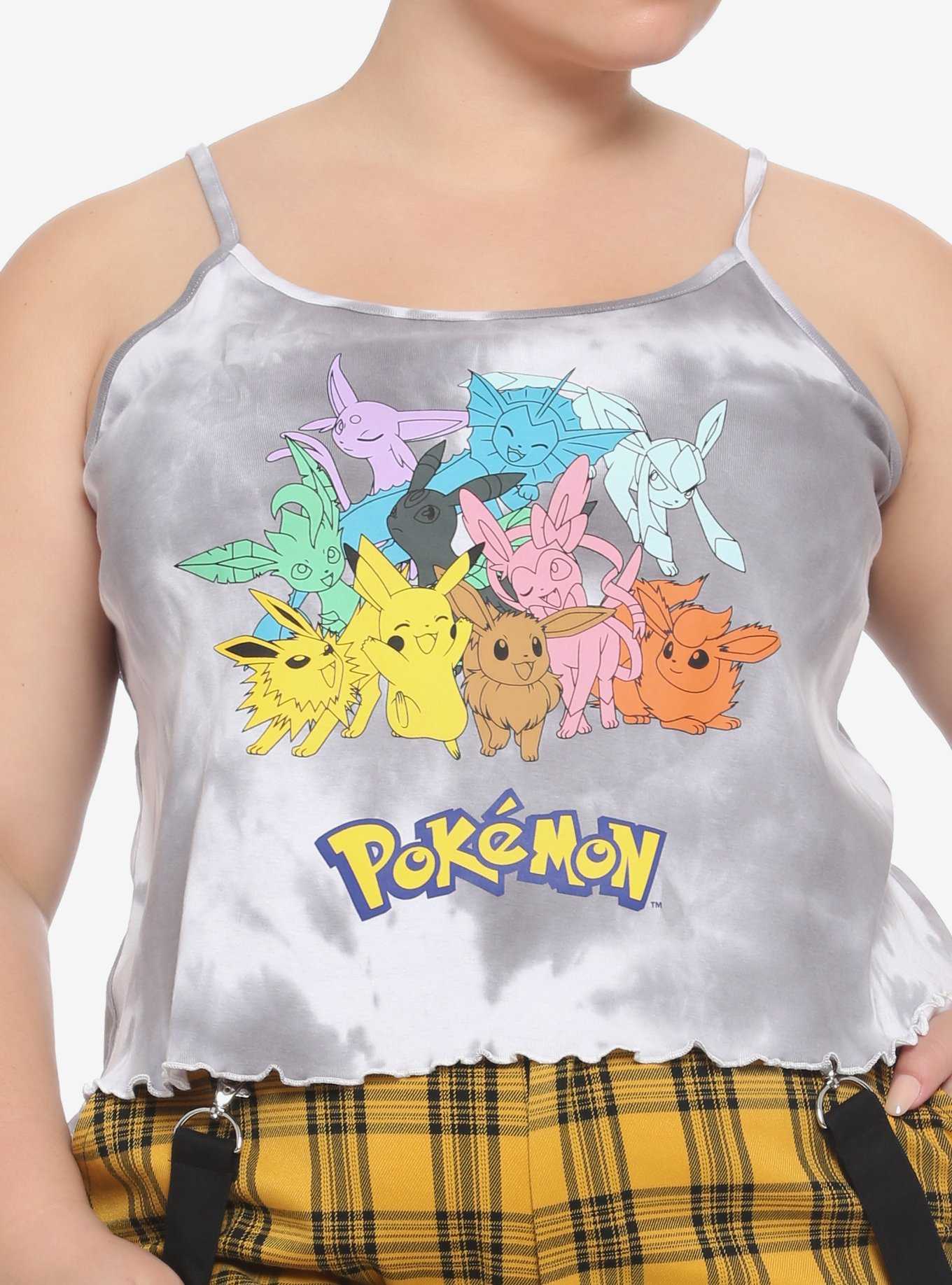 Pokemon Eeveelutions & Pikachu Lettuce Hem Tie-Dye Girls Strappy Tank Top Plus Size, , hi-res