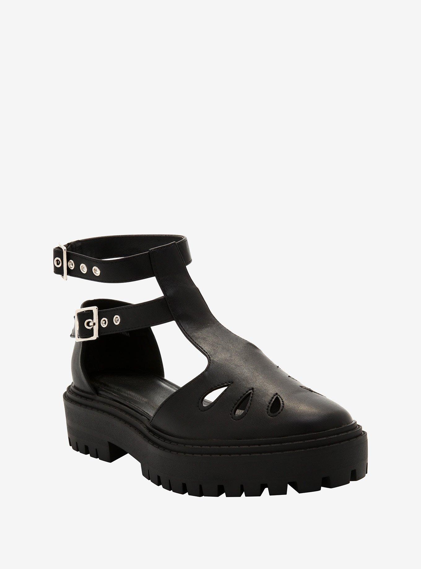 Black Double Buckle T-Strap Mary Janes, MULTI, hi-res