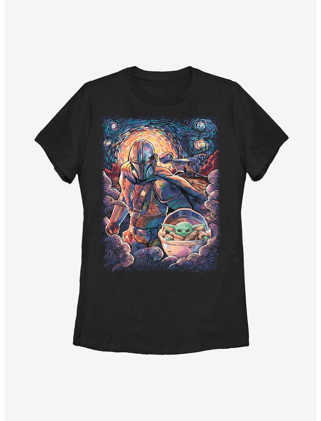 Star Wars The Mandalorian The Child Duo Starry Sky Womens T-Shirt, BLACK, hi-res