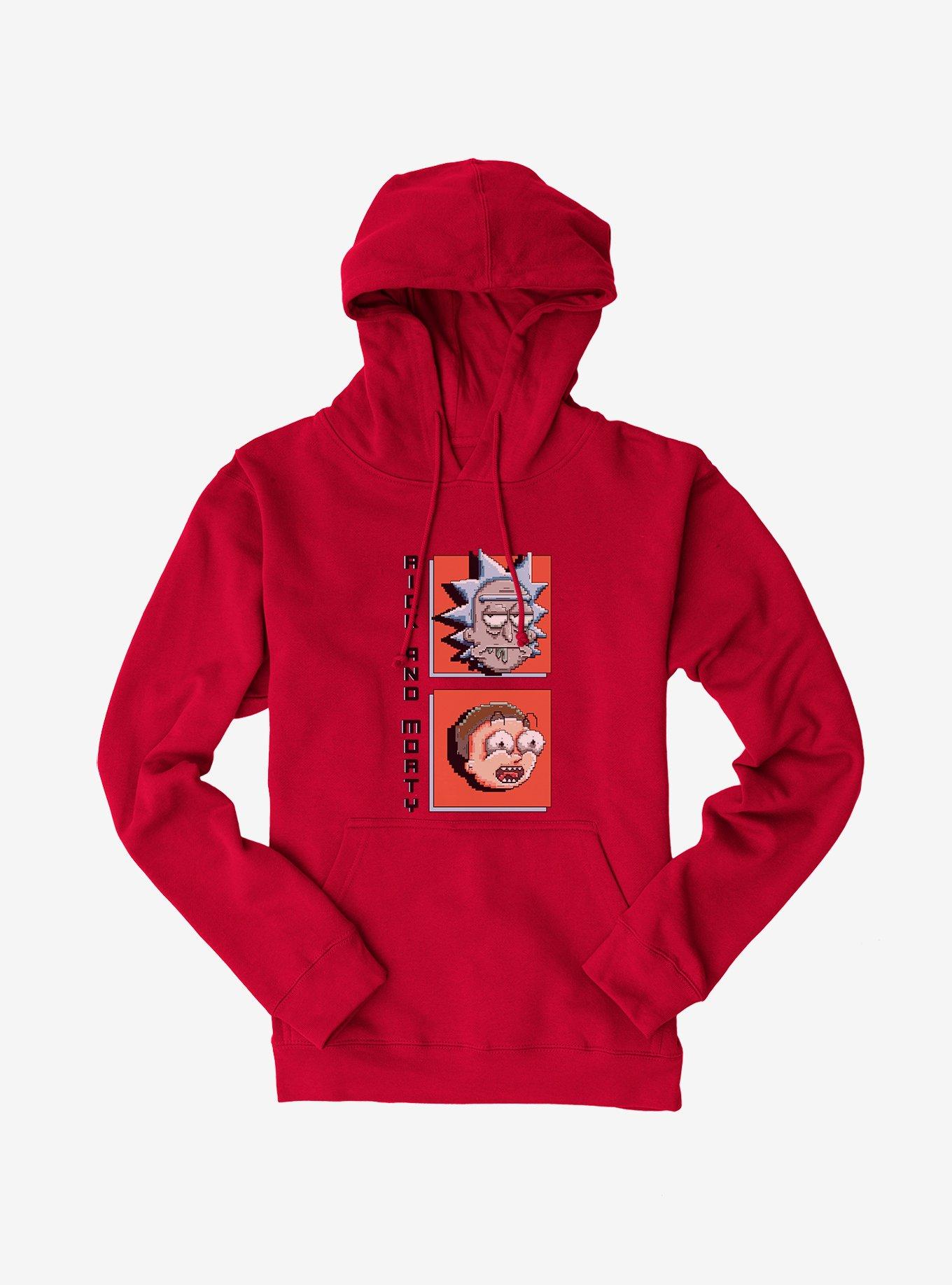 Rick And Morty Pixel Faces Hoodie, RED, hi-res
