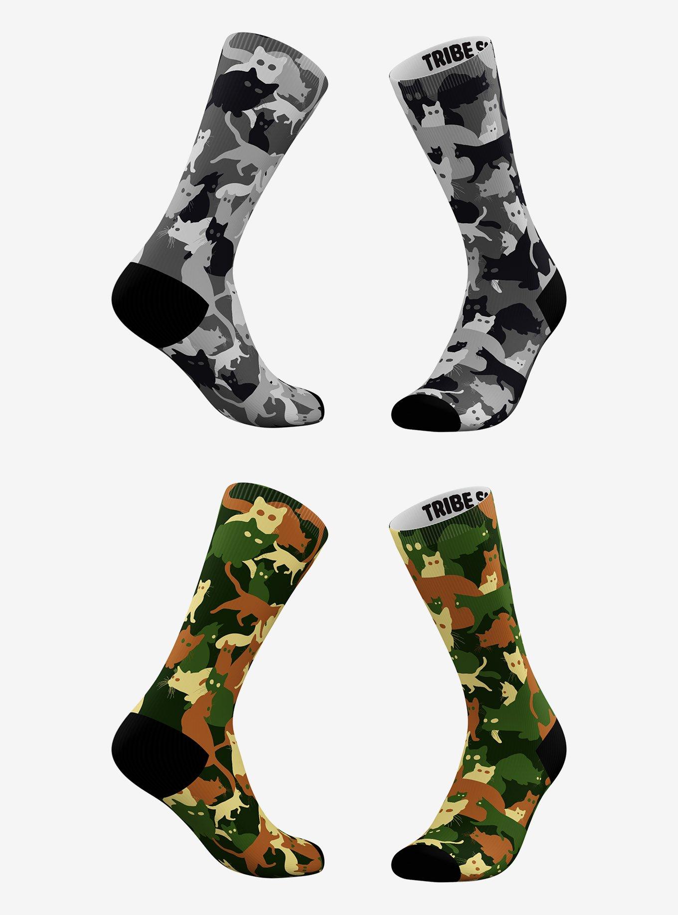 Grey And Classic Camo Cat Socks 2 Pair, , hi-res