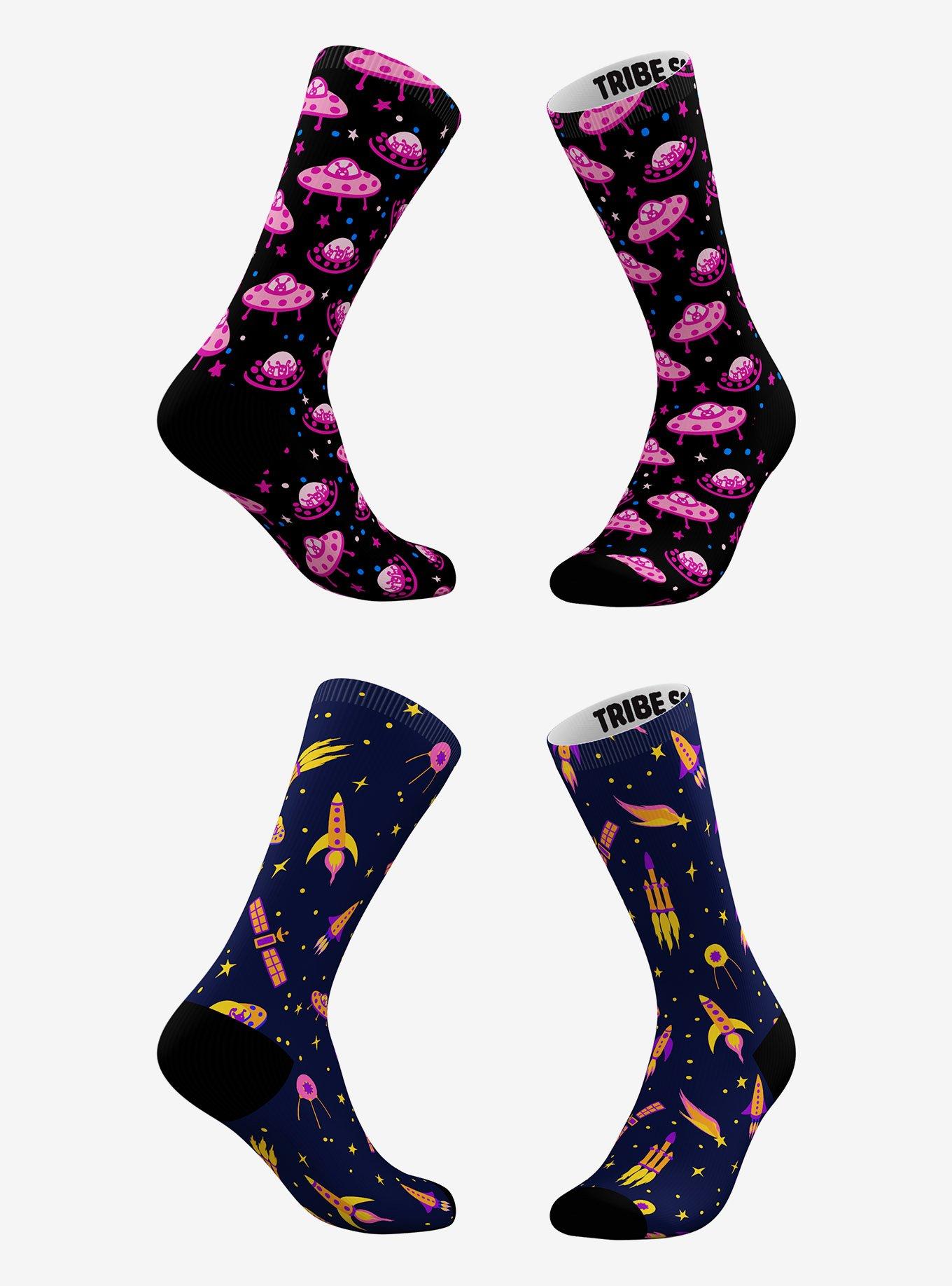 Pink Ufo Alien And Rocket Ships Socks 2 Pair, , hi-res