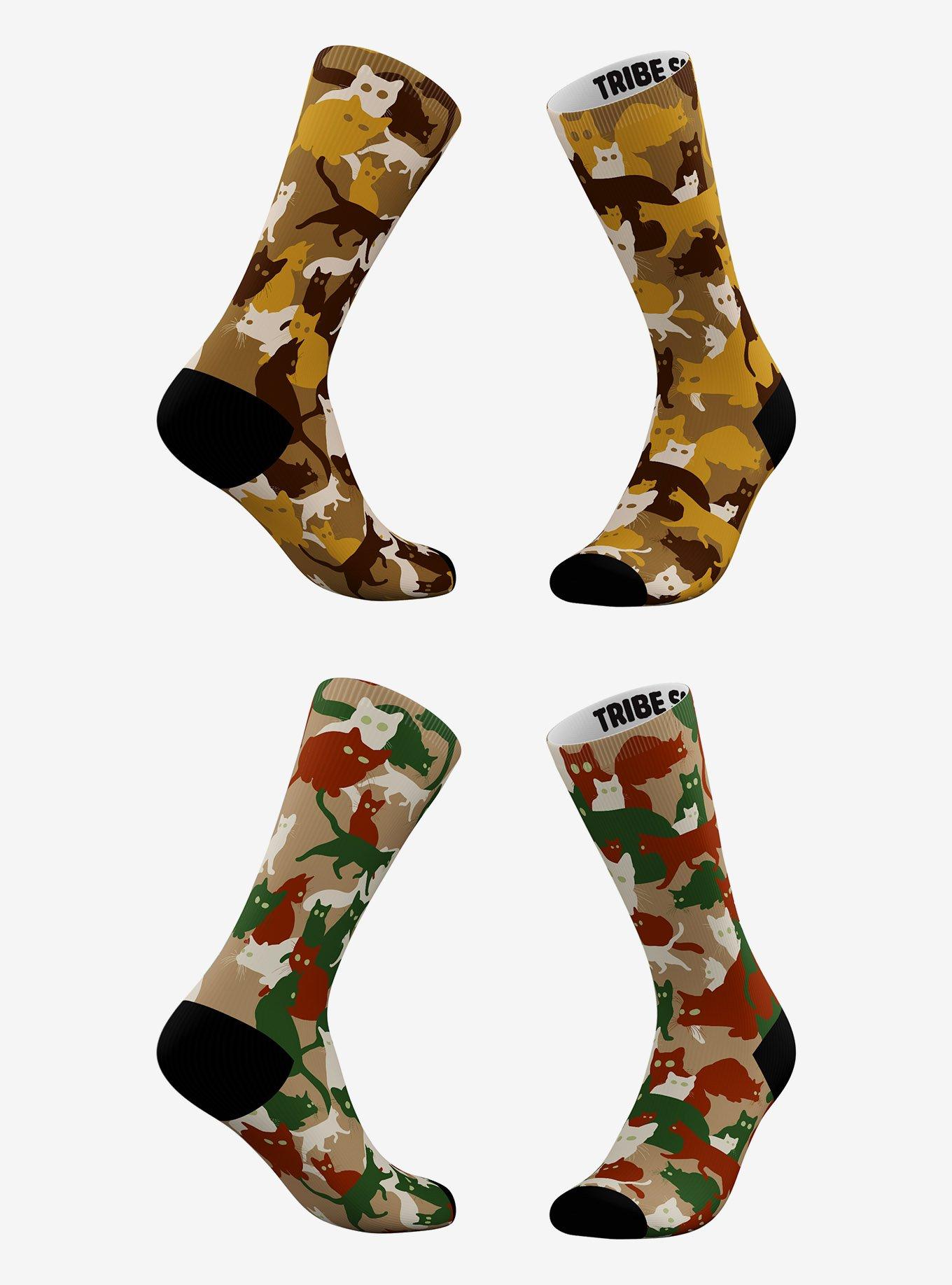 Sandy And Khaki Camo Cat Socks 2 Pair, , hi-res