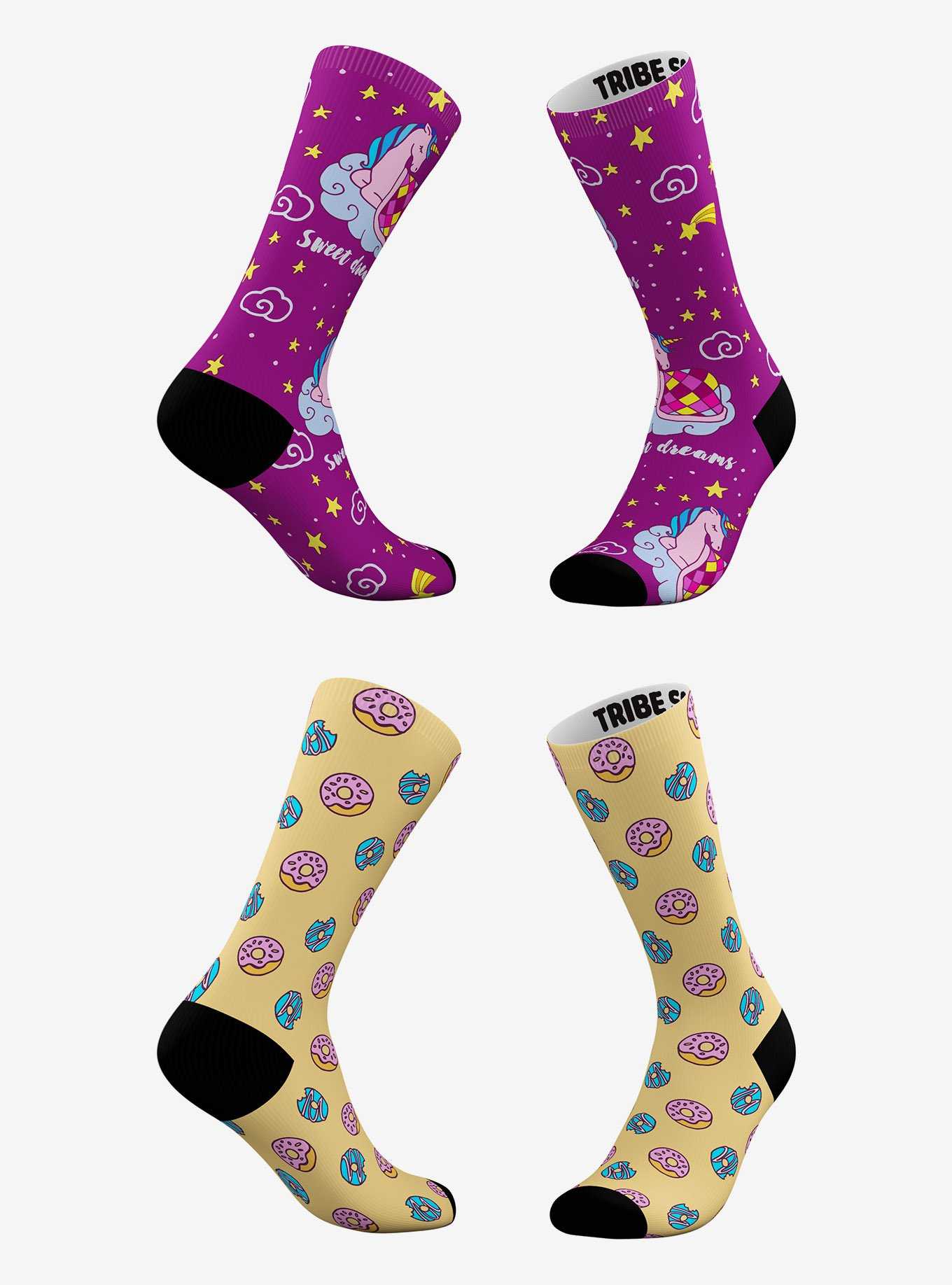 Sweet Dreams And Frosted Donuts Unicorn Socks 2 Pair, , hi-res
