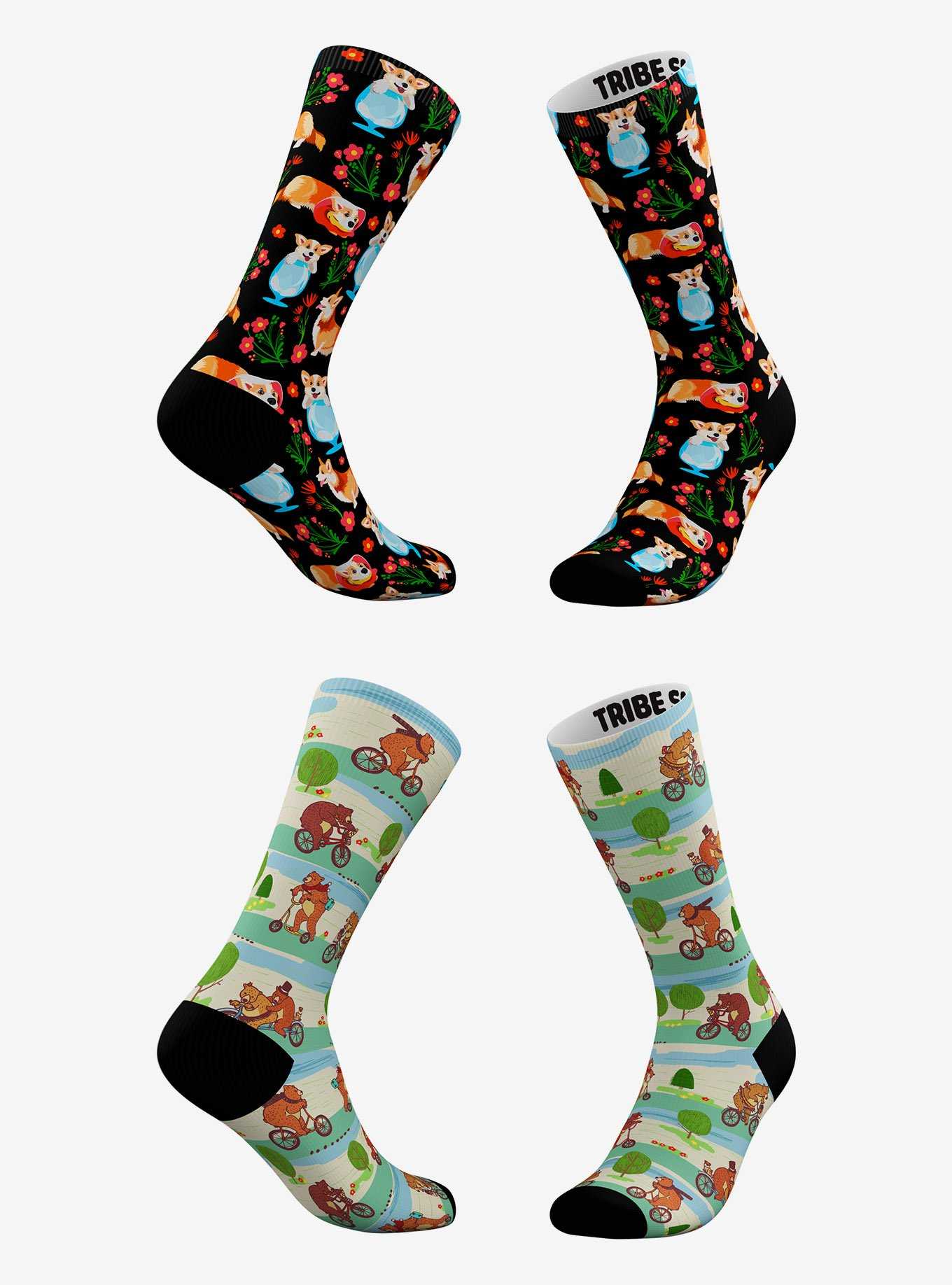 Cup Of Corgi And Teddy-Ous Commute Socks 2 Pair, , hi-res