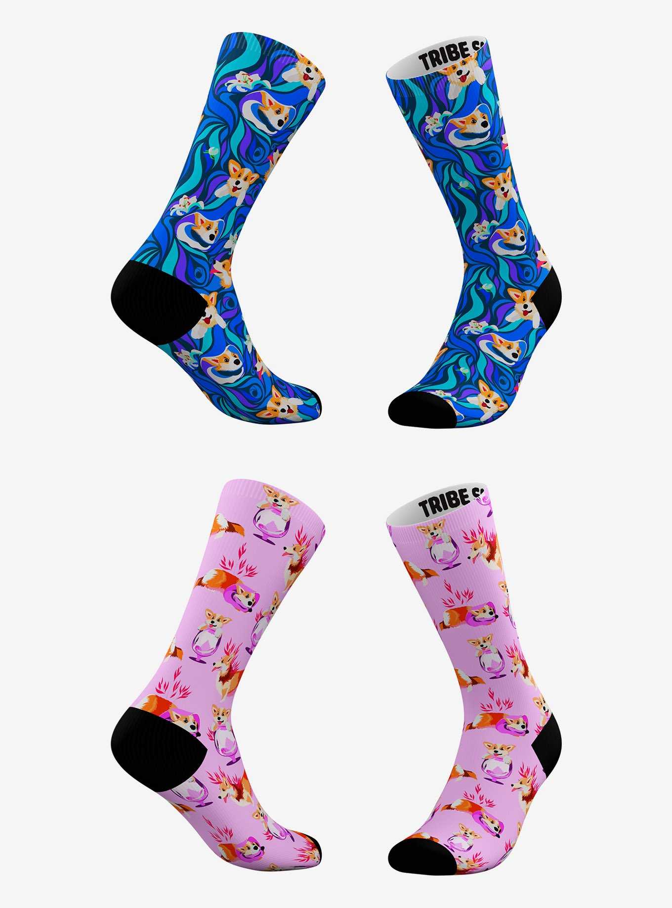 Psychadelic Corgi And Pink Corgi Socks 2 Pair, , hi-res