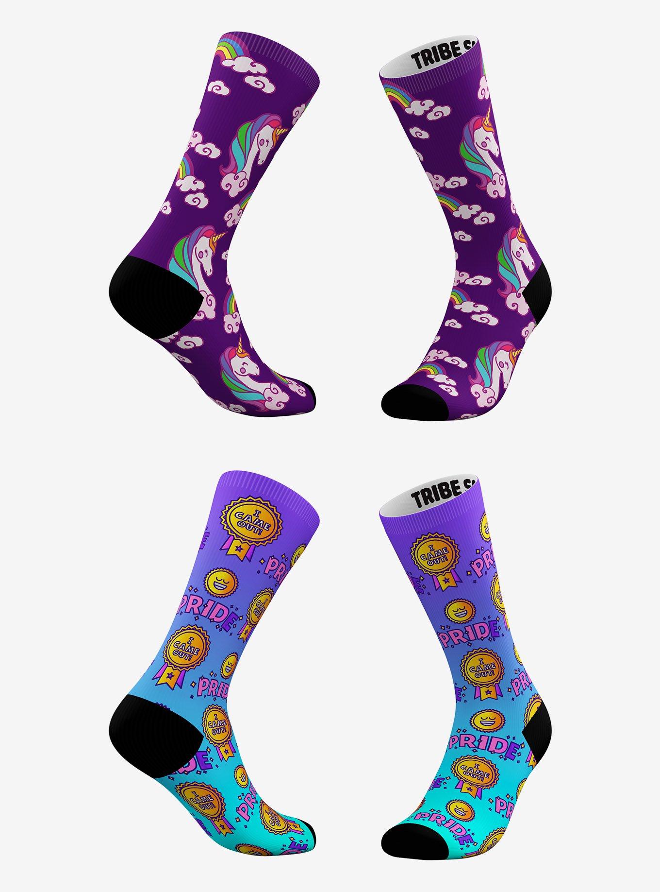 Purple Cloud Unicorn And I Came Out Pride Socks 2 Pair, , hi-res