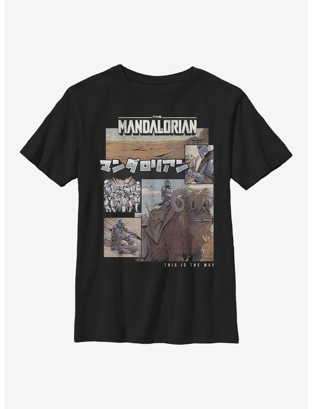 Star Wars The Mandalorian Comic Japanese Text Youth T-Shirt, BLACK, hi-res