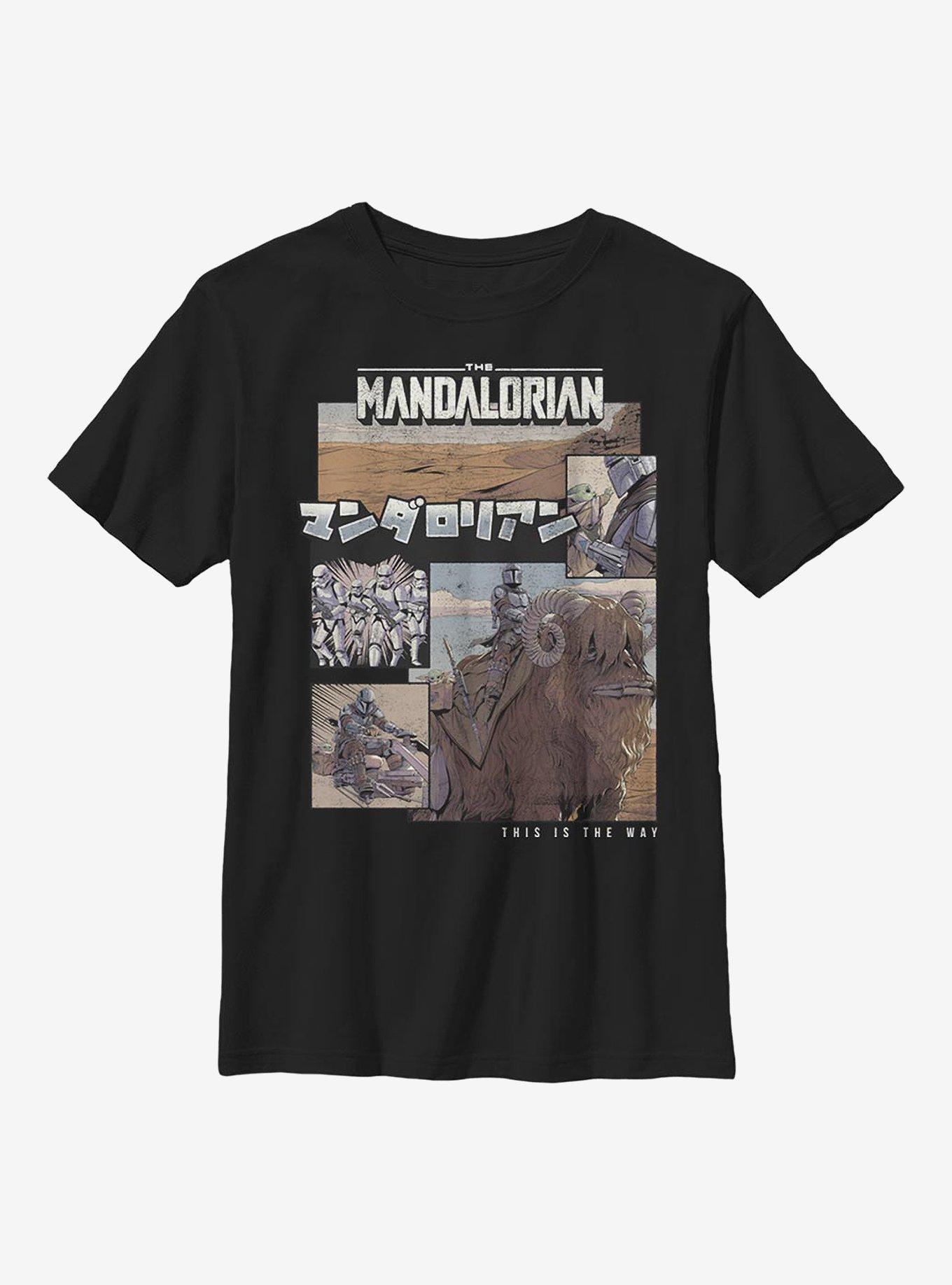 Star Wars The Mandalorian Comic Japanese Text Youth T-Shirt, BLACK, hi-res