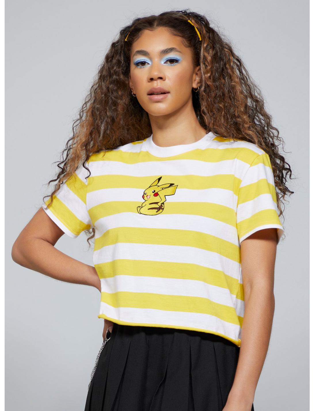 Pokemon Embroidered Pikachu Stripe Girls T-Shirt, WHITE, hi-res
