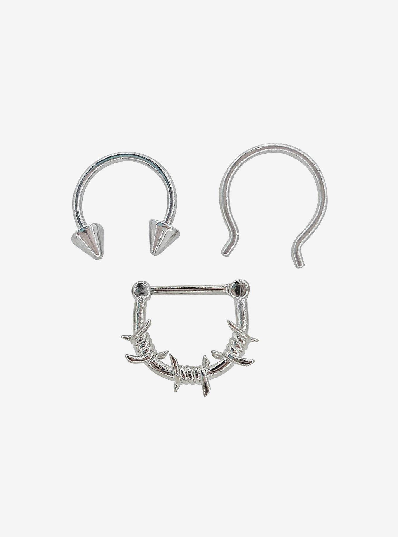 Steel Septum Barbed Wire Hoop Retainer & Clicker 3 Pack | Hot Topic