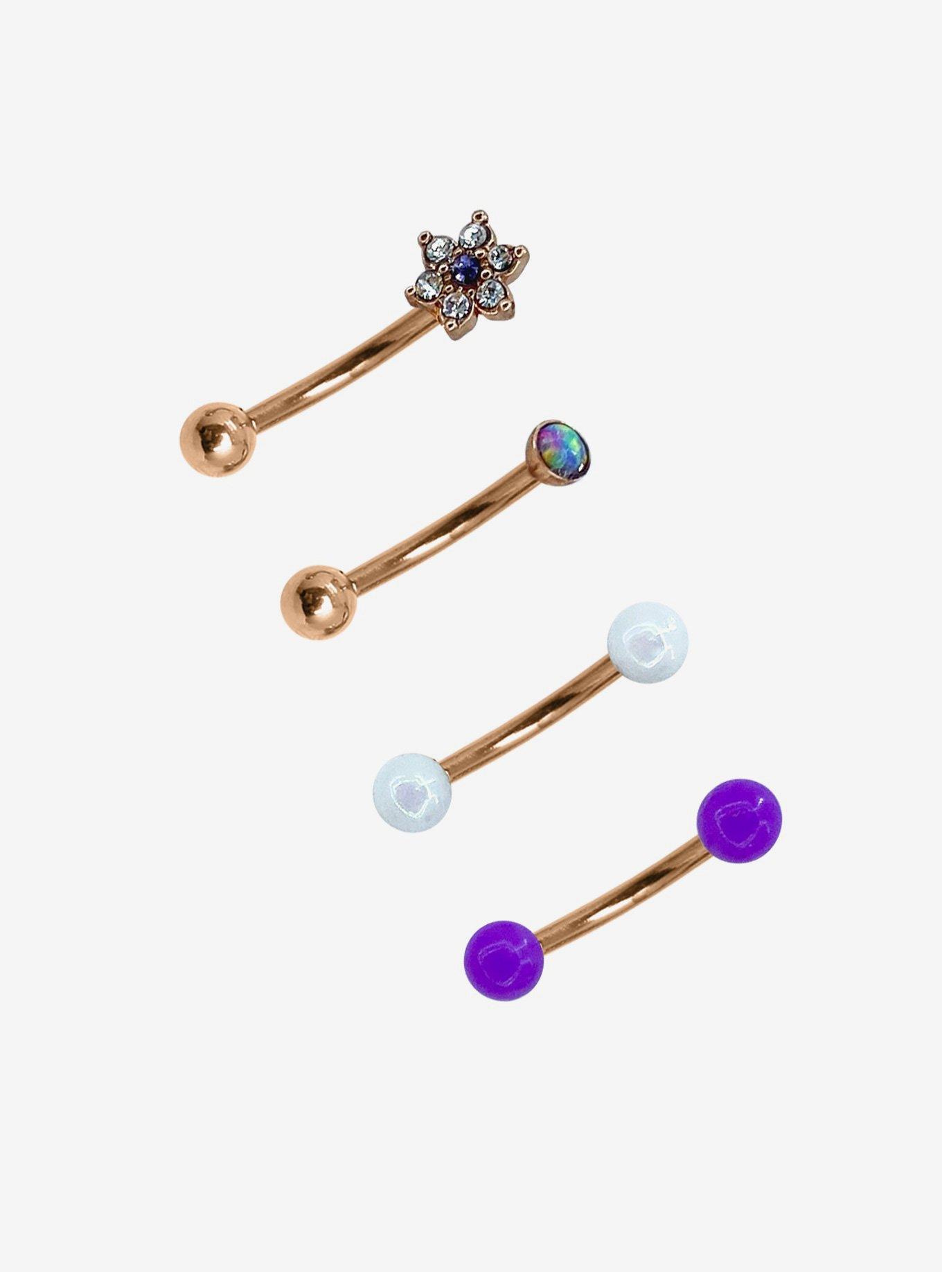 Steel Purple Eyebrow Barbell 4 Pack, MULTI, hi-res