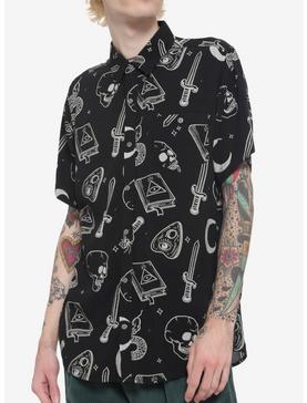 Occult Black & Grey Woven Button-Up, , hi-res