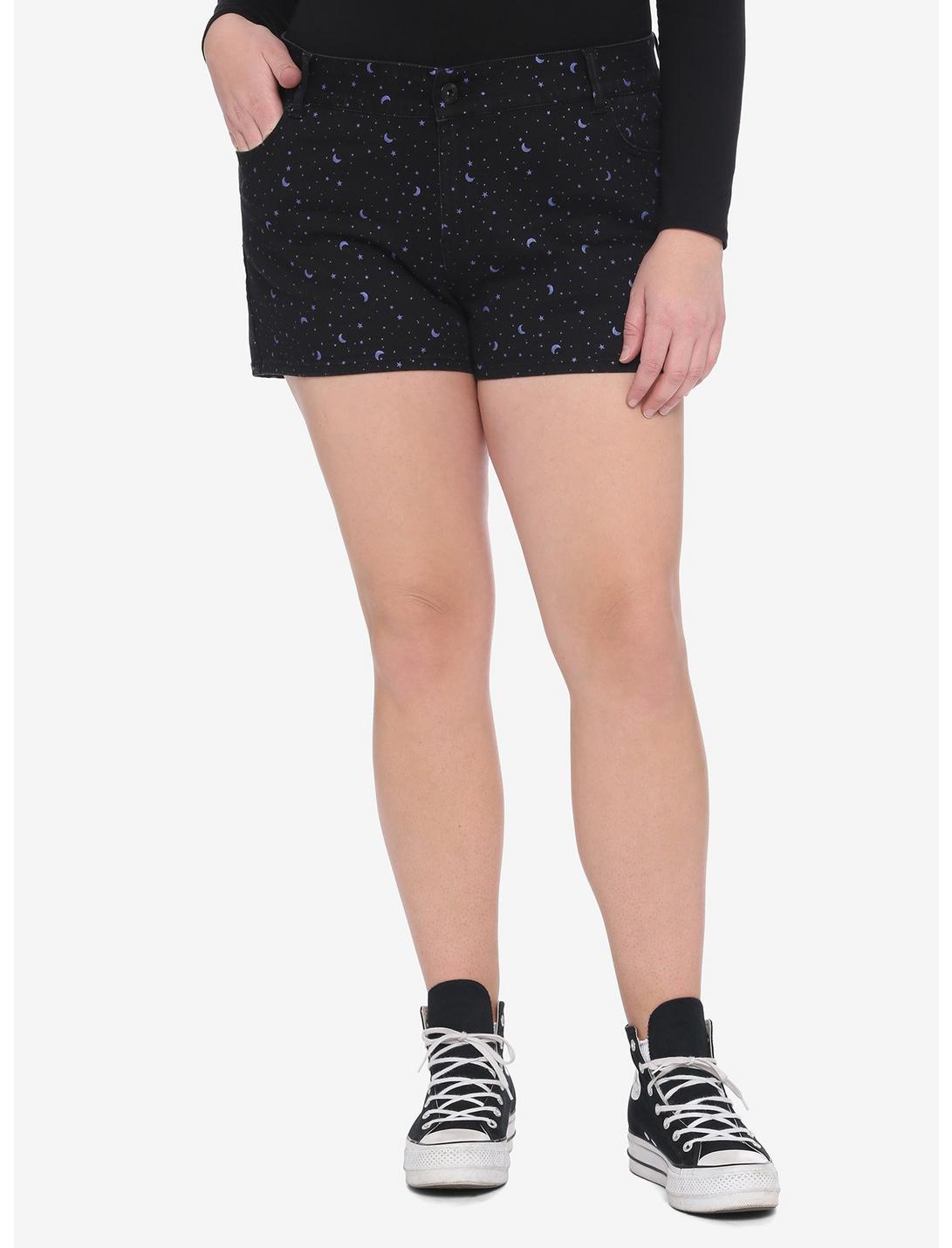 HT Denim Moon Star Ziggy Curvy High-Waisted Shorts Plus Size, CELESTIAL, hi-res