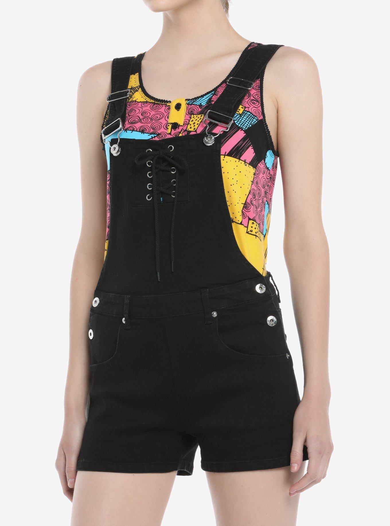 Black Lace-Up Shortalls, BLACK, hi-res