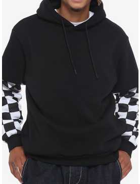 Black & White Checkered Sleeve Hoodie, , hi-res