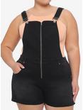 Black Zipper Front Shortalls Plus Size, BLACK, hi-res