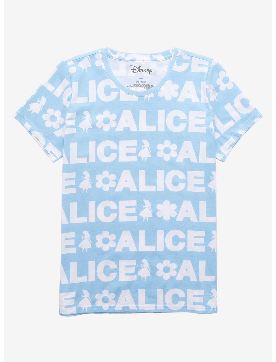 Disney Alice in Wonderland Repeating Text Women's T-Shirt - BoxLunch Exclusive, LIGHT BLUE, hi-res