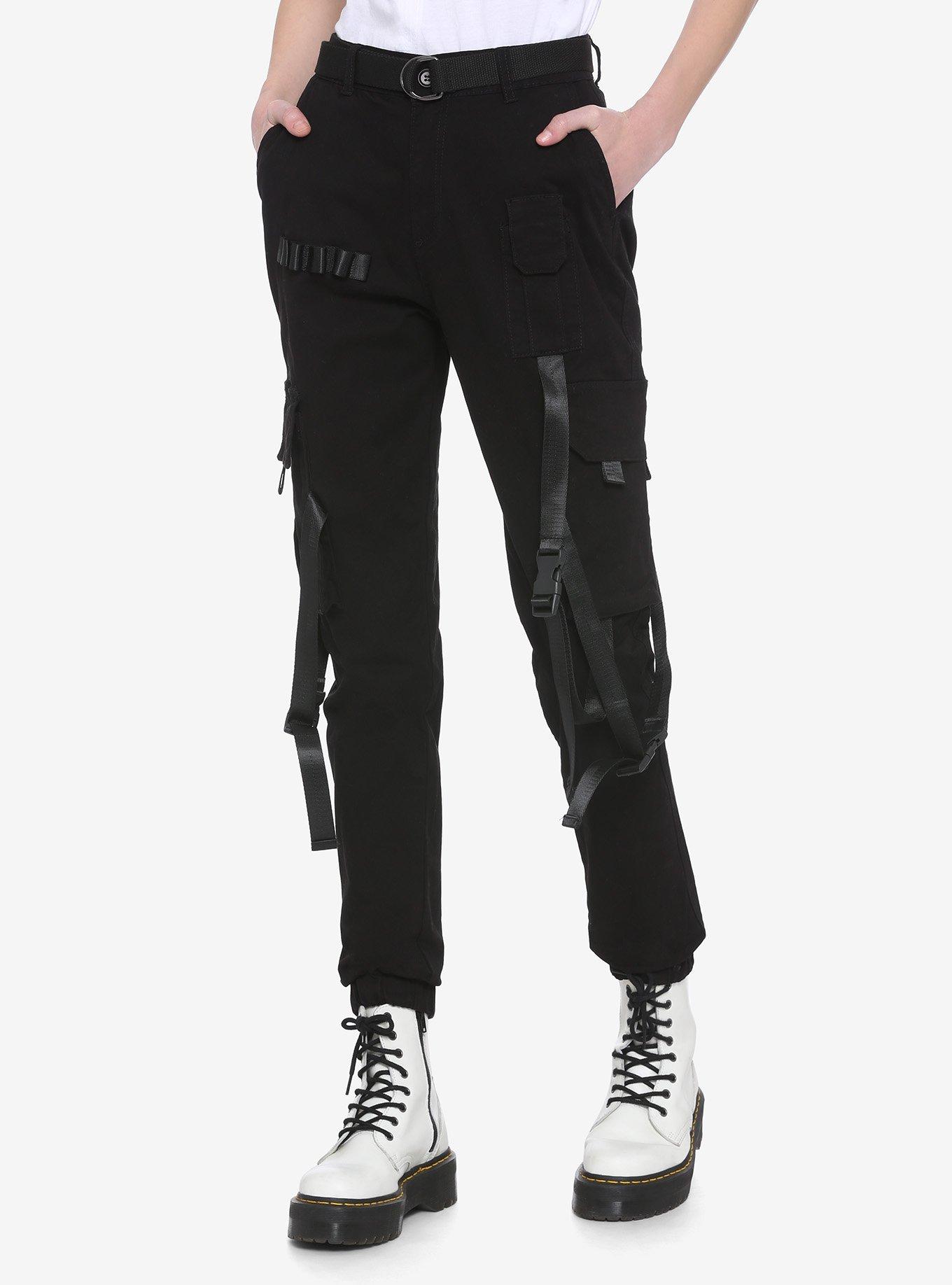 Black Cargo Pants With Straps