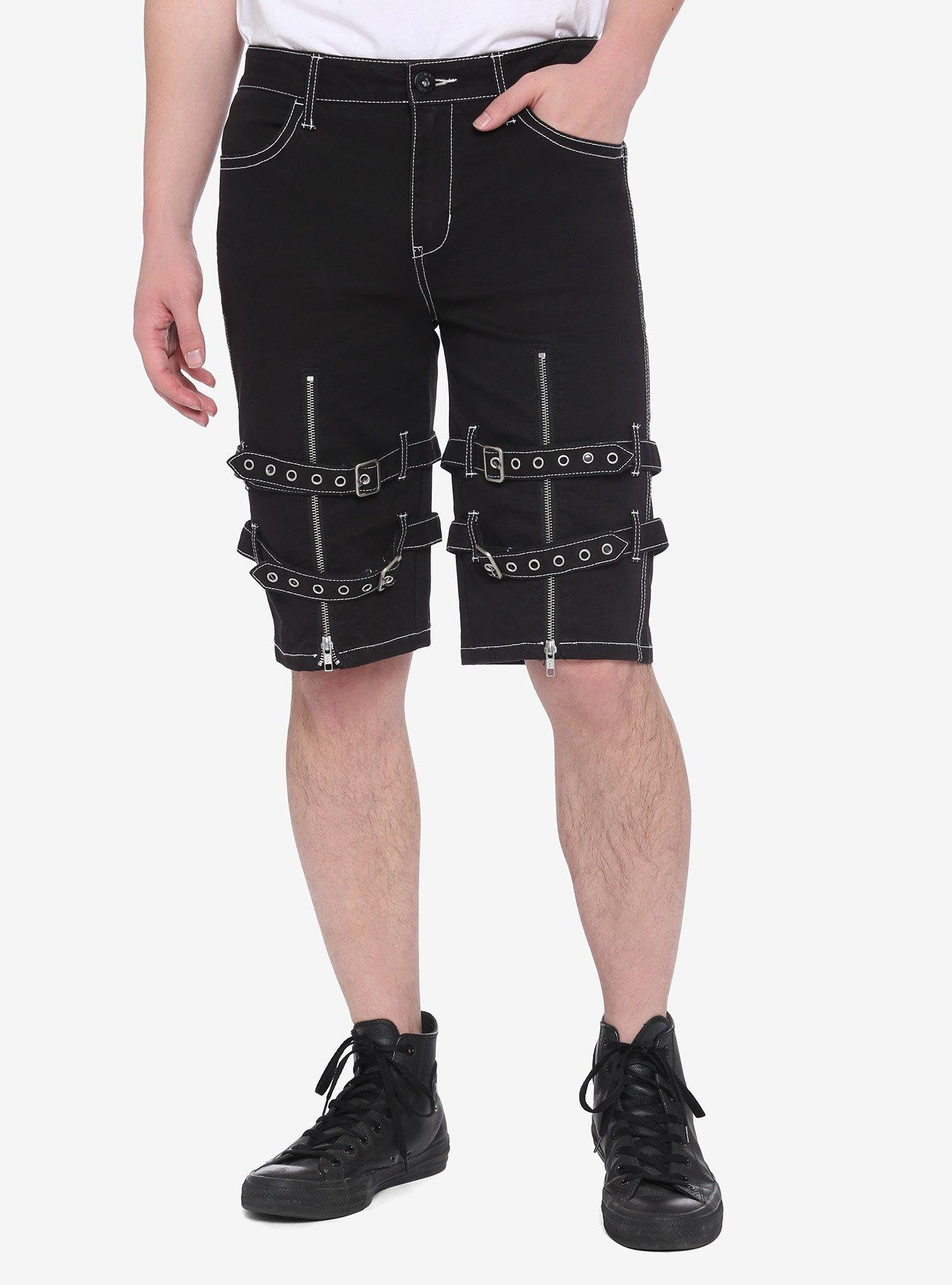 Buckle Double Strap Shorts, BLACK, hi-res