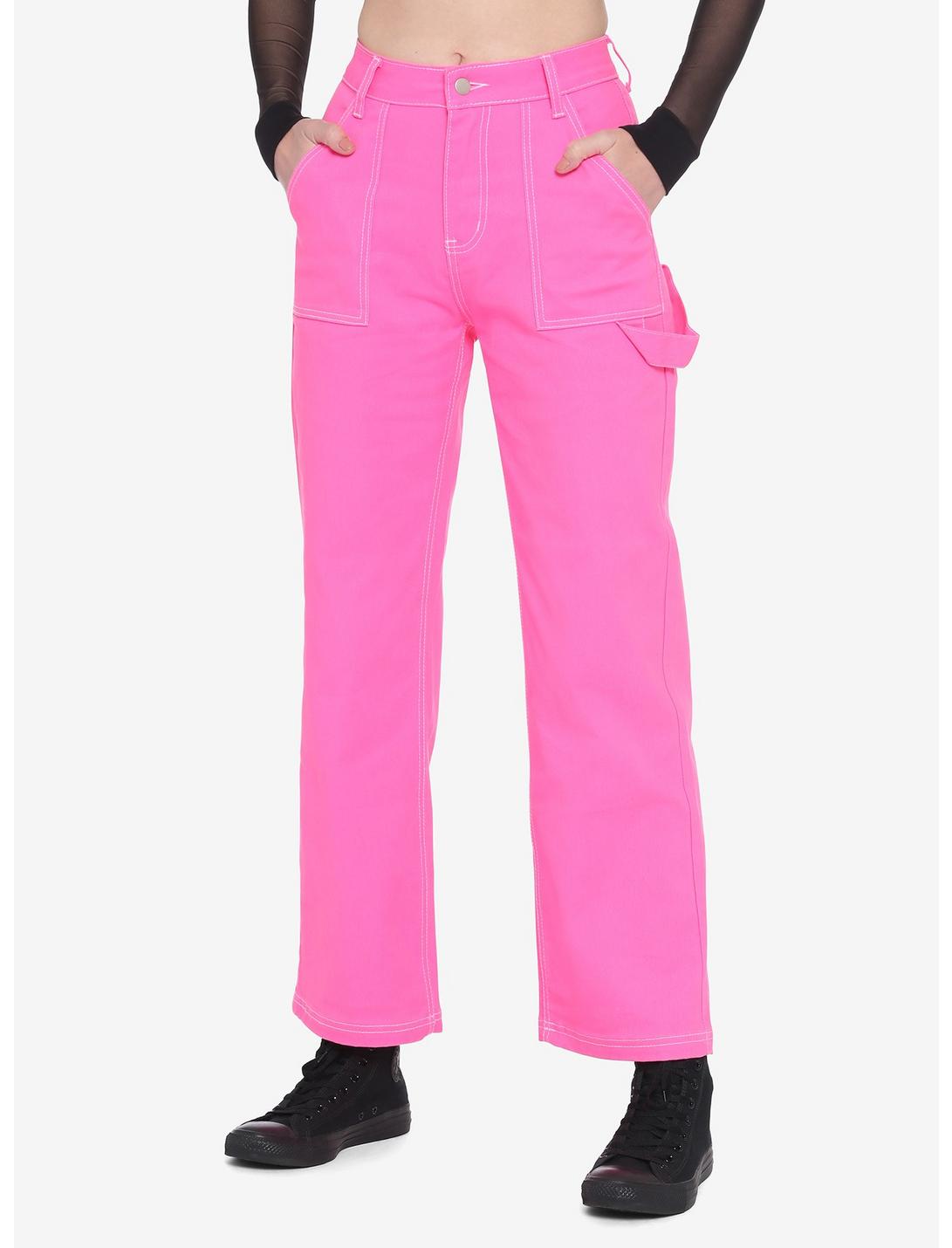 Neon Pink Strap Carpenter Pants