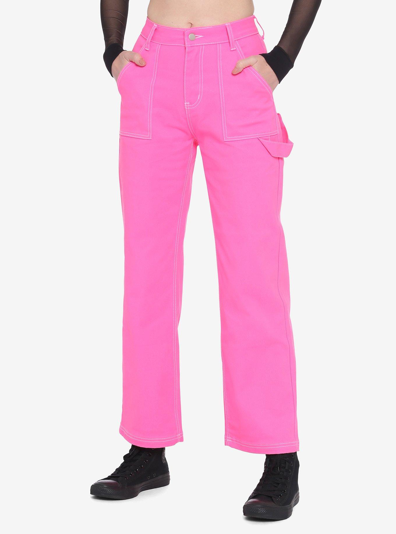 Neon Pink Strap Carpenter Pants, PINK, hi-res
