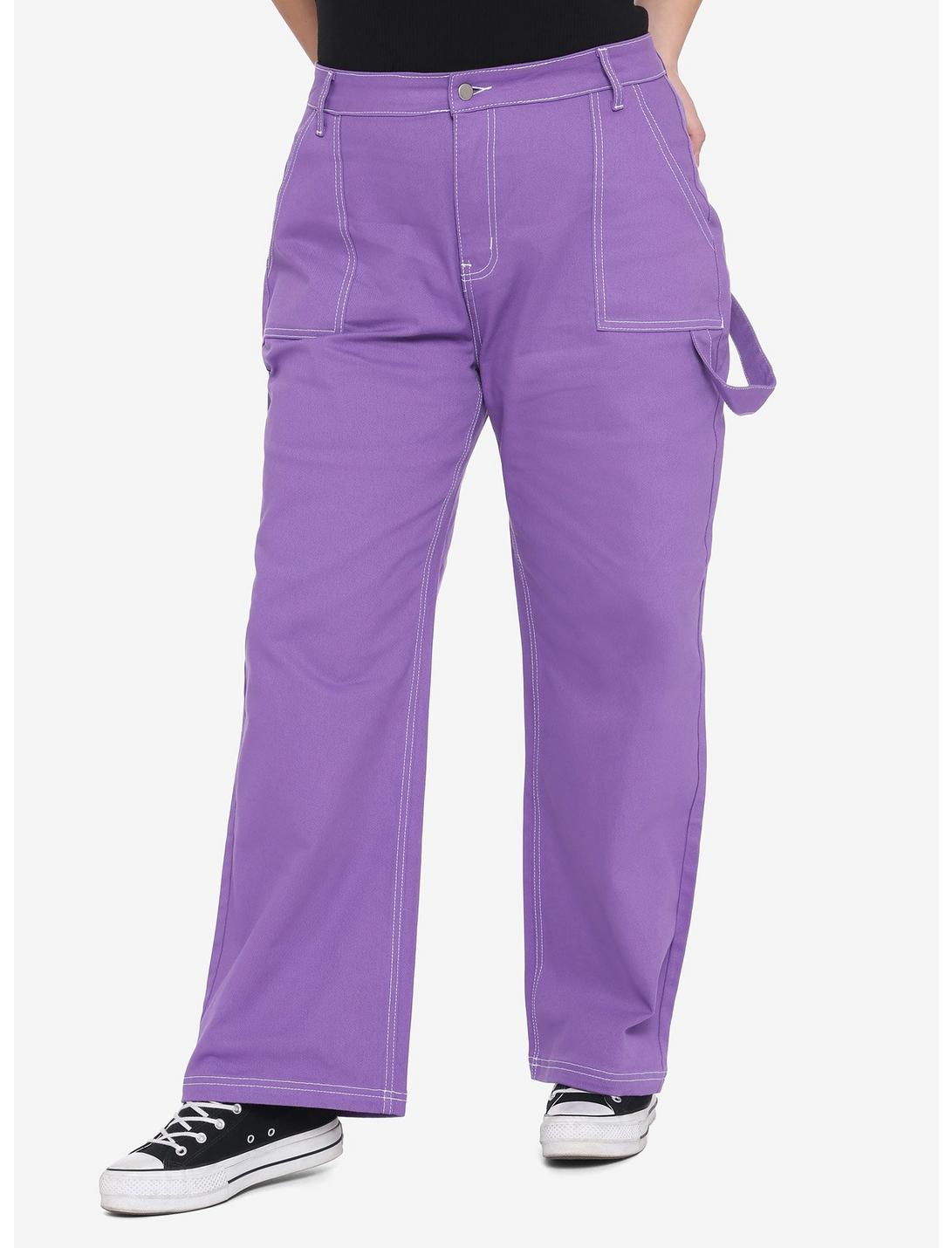 Purple Strap Carpenter Pants Plus Size, PURPLE, hi-res