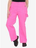 Neon Pink Strap Carpenter Pants Plus Size, PINK, hi-res