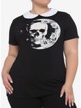 Skull & Crescent Moon Collared Girls T-Shirt Plus Size, BLACK, hi-res